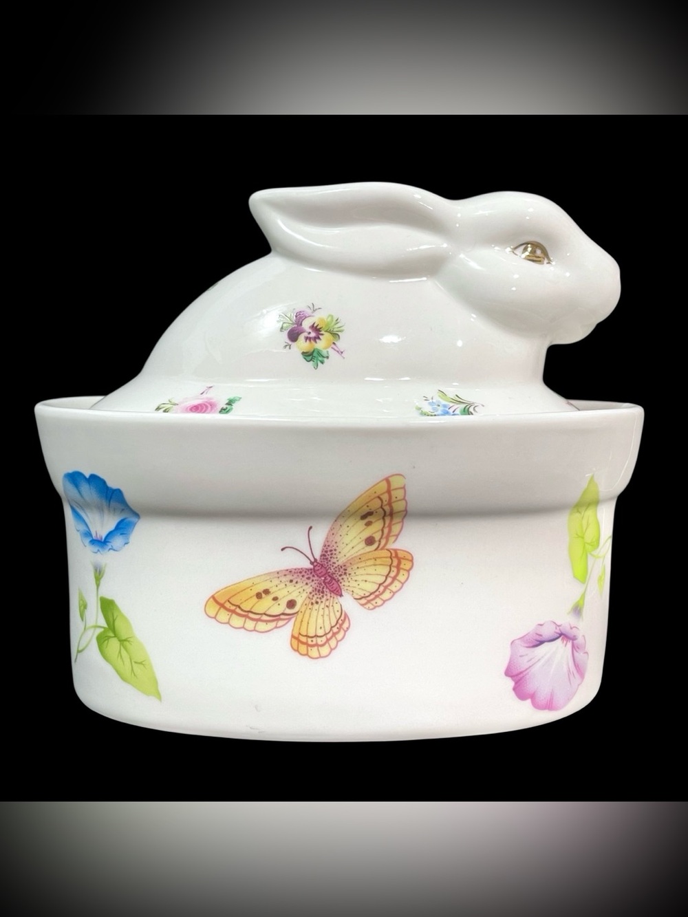 Vintage 2000s Grace's Teaware Bunny Lidded Dish Delicate Morning Glory Butterfly